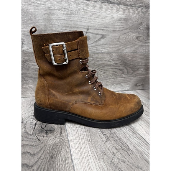 Women’s Brown Leather Lace-Up Buckle Boots - Picture 2 of 11